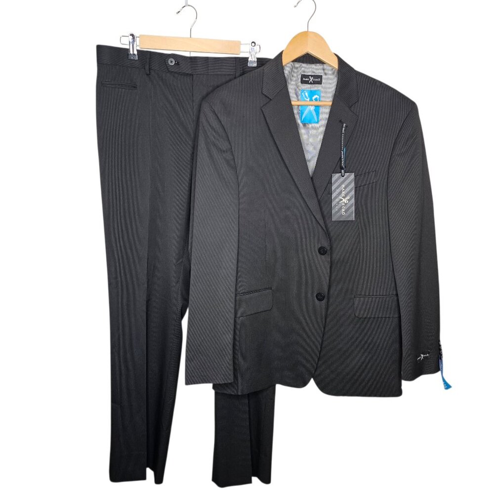 Marc Ecko Black Tonal Stripe Suit Blazer Pants MR101 Jacket 42R Pants 36x32 NWT